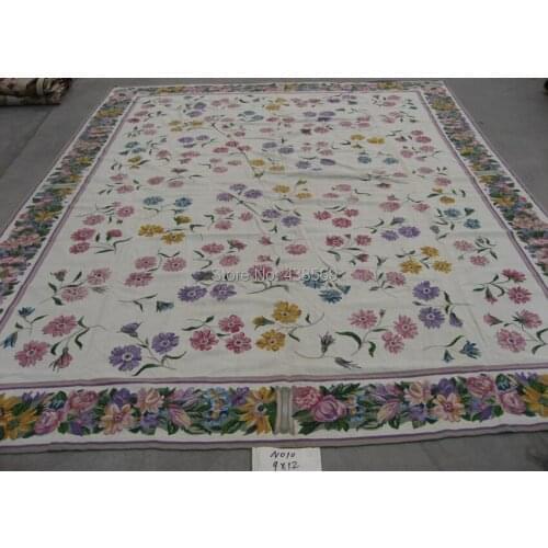 Free shipping handmade needlepoint woolen rugs with flowers design high quality 9'x12' cheap prices