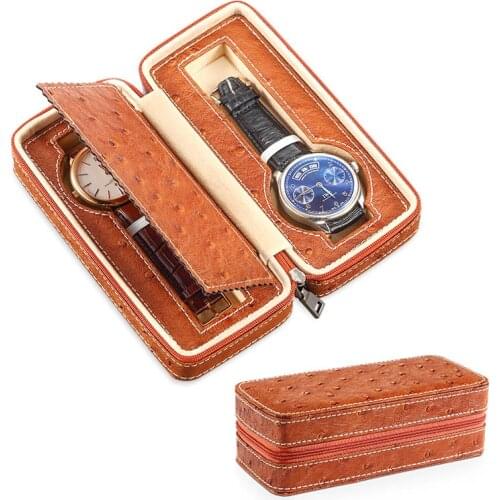 2 Grids PU Leather Watch Box Organizer Storage Display Case Zipper Travel Jewelry Wrist Watches Boxes Container Bracelet Caskets