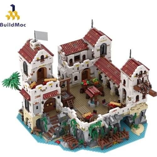 BuildMoc Cretor Idea Eldorado Fortress Pirates of Barracuda Bay MOC Building Blocks City Pirate House Bricks Toys For Kids Gift