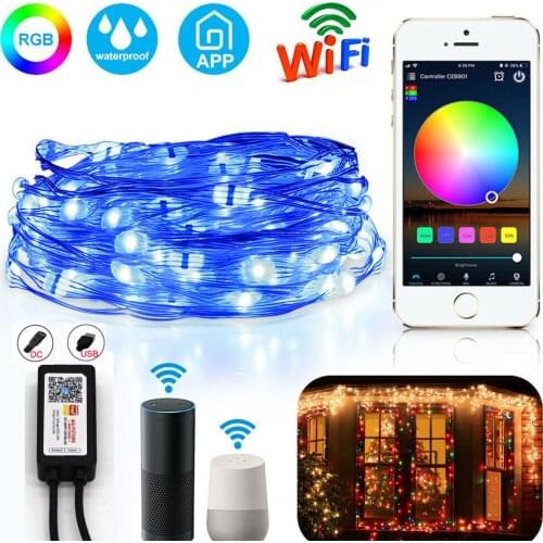 Tuya WiFi USB DC5V Multi color Changing RGB Time Control Christmas Tree LED String Fairy Light Wedding Party light Garland