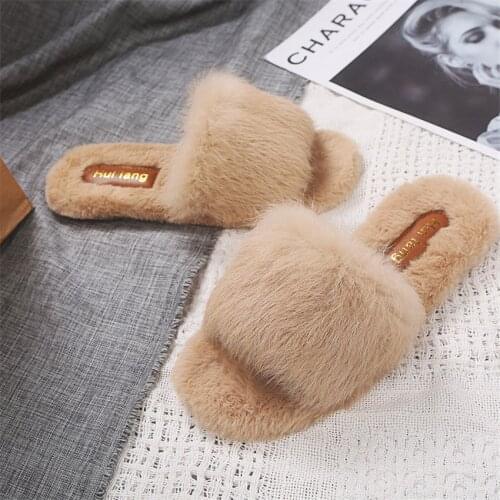 Maggies Walker Flat Shoes Women Furry Slippers House Slippers Soft Non-slip Bottom House Slippers Indoors Zapatos De Mujer