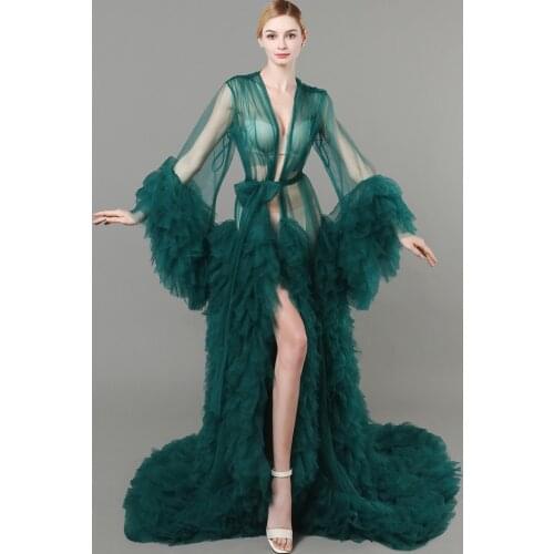 Unique Green Bridal Fluffy Tulle Robes Maternity Gowns Long Ball Gown Photography Pregnancy Dress Birthday Party Bathro