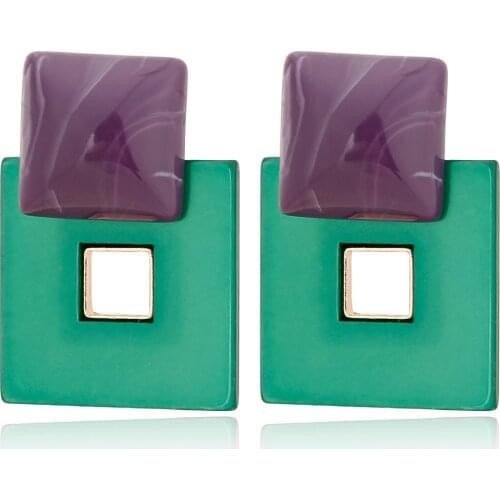 YAOLOGE Korean Summer Colorful Geometric Acrylic Irregular Hollow Square Drop Earrings For Women Acetic Acid Party Beach Jewelry