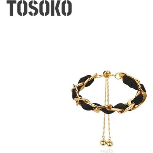 TOSOKO Stainless Steel Jewelry NK Chain Leather Rope Sliding Bead Pull Buckle Adjusting Bracelet BSE214