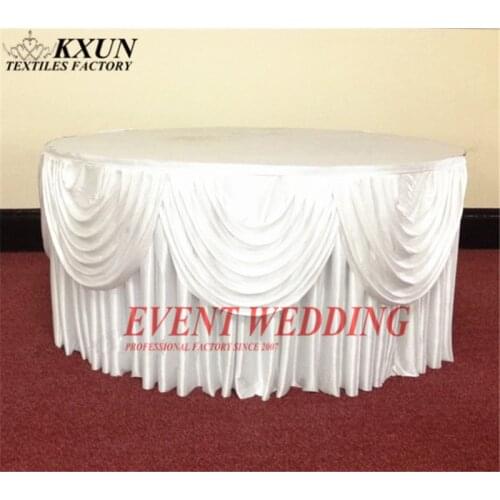 Factory Sale Round Ice Silk Table Skirt Table Cloth Skirting Include Top Swag Drape Swag Valance For Wedding Event Decoration