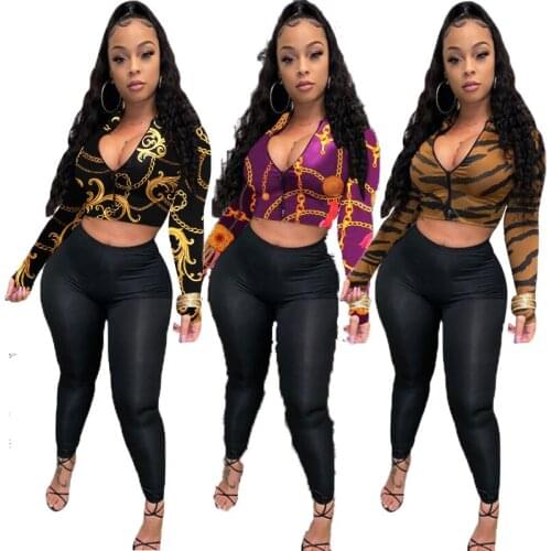 Sexy Zipper V Neck Top Fashion Printed Long Sleeve Shirt Turtleneck Tops Women Autumn Spring Clothes Outerwear Streetwear 2021