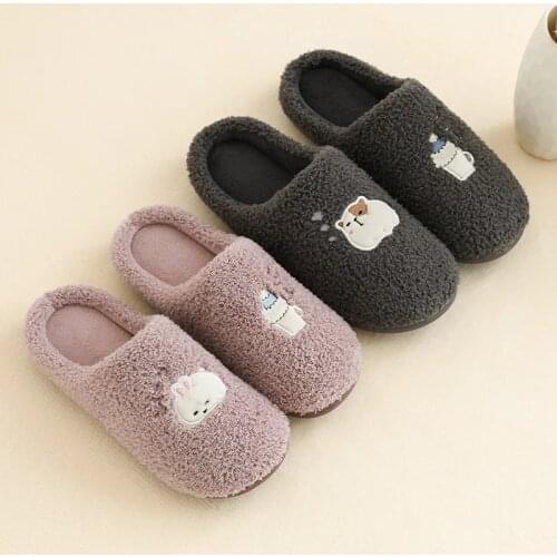Women Indoor Slippers Cartoon Style Soft Plush Lovers Home Cotton Slides Winter Shoes Woman House Floor Warm Slipper