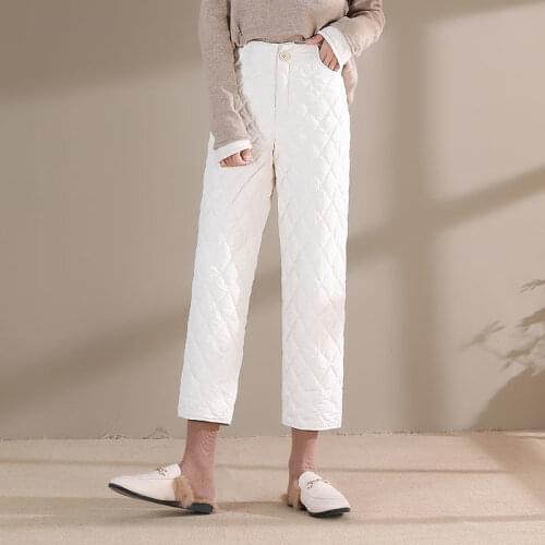 Spring Down Padded Elastic Pants Women Warm Cotton Straight Leg Pants Female High Waist Casual Loose Trousers Bottoms