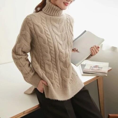 Women Winter Loose Turtleneck Sweaters Pullovers Runway Knitted Warm Fashion High Collar New Arrival Japan Korean Europe America