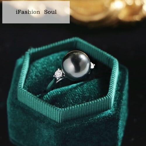 18K import Solid Yellow Gold Jewelry(AU750) Women Tahiti Black Pearl Diamond Ring Sea Pearl Lady Natural Diamond Customize Ring