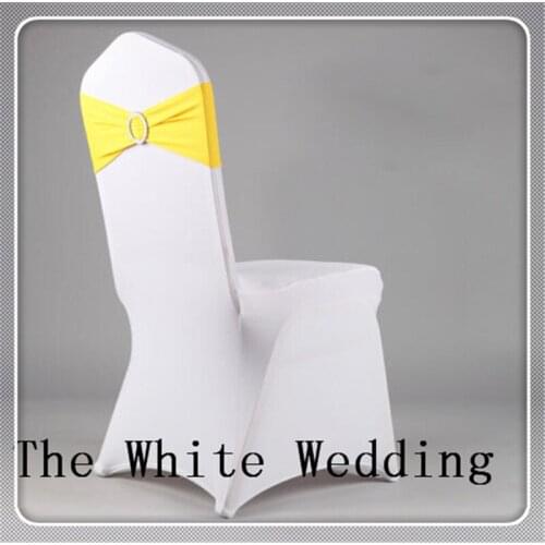 100 light yellow dining chair band with diamond buckle /velvet chair covers chair band for Party wedding free shipping