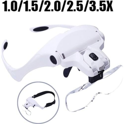 3.5X Magnifying Glasses Magnifier 1/1.5/2/2.5X Headband Magnifier Loupe 2 LED Light for Sewing DIY Craft Cross Stitching Reading