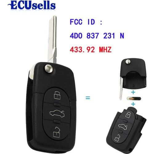 3 Button Folding Keyless Remote Key Fob For Audi 433.92Mhz With ID48 Chip 4D0 837 231 N