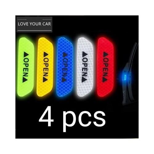 4Pcs/set Car Door Stickers Universal Safety Warning Mark OPEN High Reflective Tape Motorcycle Bike Helmet Sticker