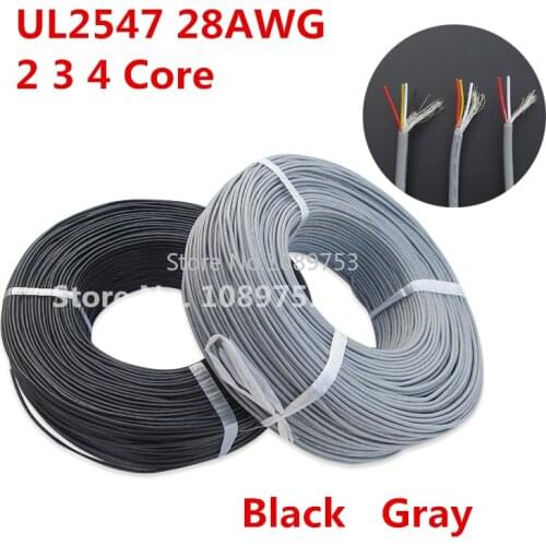 5 Meters Shielded Wire UL2547 28AWG 2 3 4 Core 2.1 Channel Audio Line Signal Cable Shield Wire for Amplifier,Black Grey
