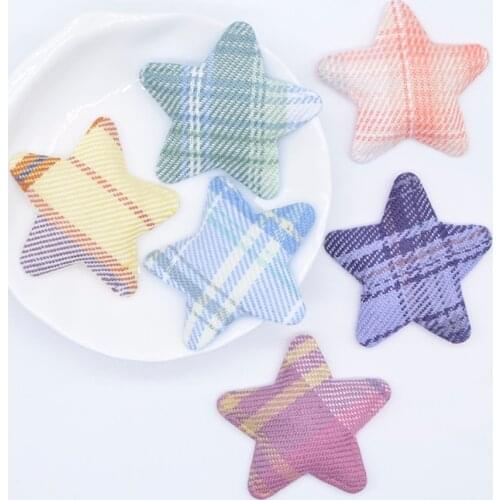 50Pcs 40mm Padded Reticulated Plaid Cloth Star Applique for DIY Hat Clothes Leggings Fabric Sewing Patches Handmade Headwear
