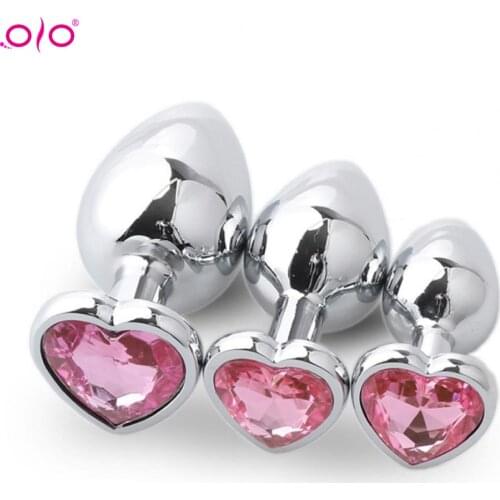 OLO Anal Plug Heart-shaped SML Metal Smooth Easy to Clean Aluminum Alloy Butt Beads BDSM Sex Toy Adult Product