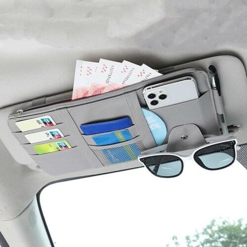 Car Sun Visor Organizer Storage Holder Car Visor Clip Sunglasses Holder Card Ticket Storage Bag Pouch Auto Interior Accessories
