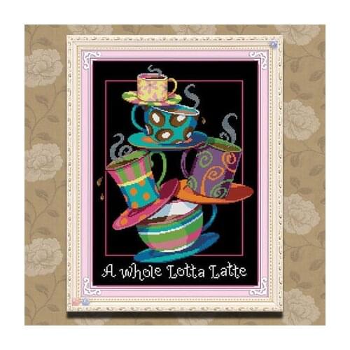 FREE delivery hot sell Top Quality counted cross stitch kit a whole lotta latte teacups dimensions
