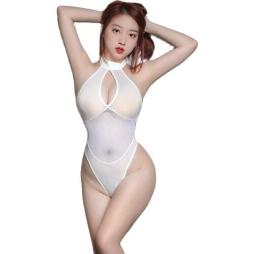 Ice Silk Mesh Patchwork High Cut Bikini Bodysuit Swimwear Hollow Out See Through Swimsuit One Piece Lingerie Japanese Sukumizu