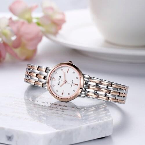 OUPAI Mini Fashion Watch Lady Ultralthin Small Simple Stainless Steels Watch Women Waterproof Sapphire Rose Golden Wristwatch