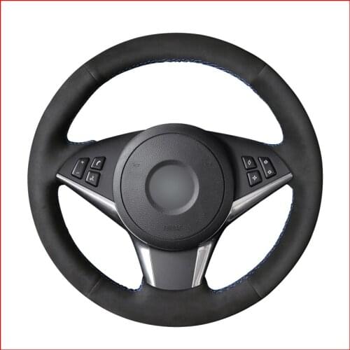 Black Suede diy Car Steering Wheel Cover for BMW E60 530d 545i 550i E61 Touring 2005-2009 E63 E64 630i 645Ci 650i 2004-2009