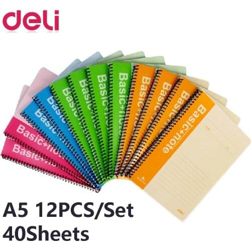 Deli 12PCS A5 40Sheets Basic Notebook Soft Paper Colorful Coil Binding Book for School Bank Office Diary Planner Memos Supplies