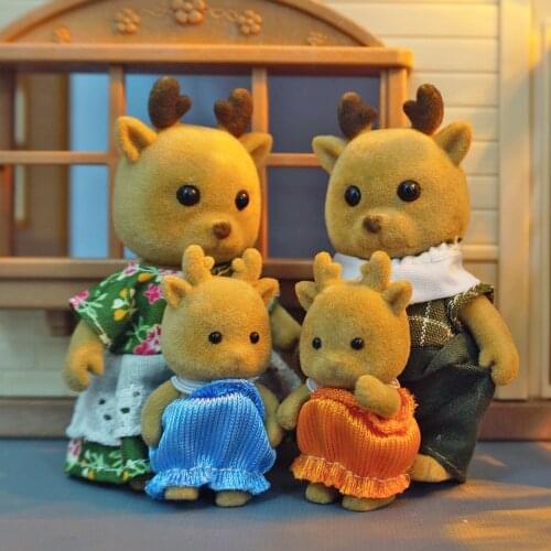 Children Toys 1/12 Miniatures Furniture For Dolls Forest Animal Family Action Figure Dolls Set Reindeer Family Diy Toy For Girls