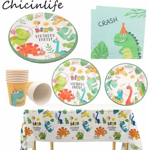 Dinosaur Party Paper Plates Cups Napkins Tablecloth Disposable Tableware Kids Birthday Party Baby Shower Jungle Safari Supplies