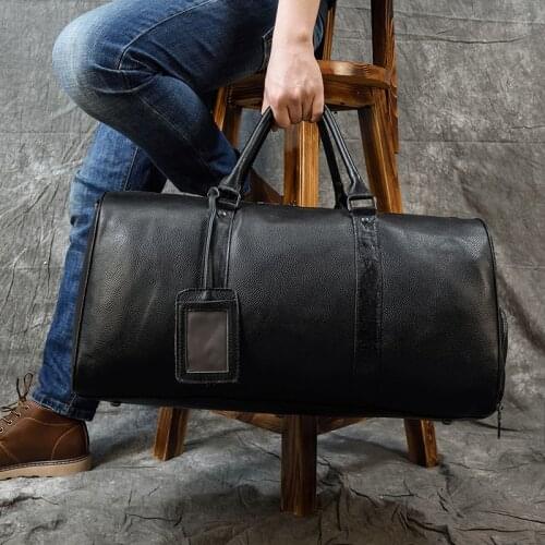 Travel Shoulder Bag Male Female Hot Genuine Leather Men Women Travel Bag Soft Real Leather Cowhide Carry Hand Luggage Bags