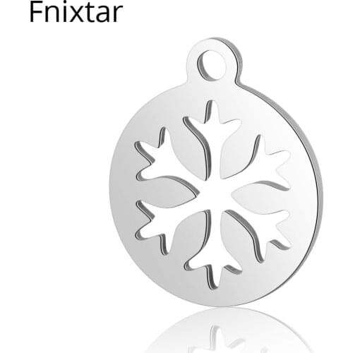 Fnixtar New Fashion 316L Stainless Steel Snowflower Round Mini Metal Pendant Charms for Women Jewelry Accessories 20pcs/lot