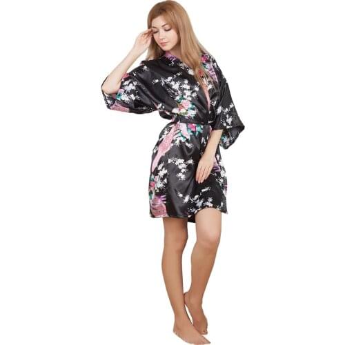 Shanghai Story Robes for Women Lightweight Kimono Bride Bathrobe Short Spa Robe Peacock Yukata with Belt 18 Color