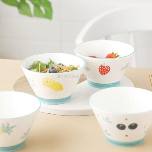 Ceramic Rice Bowl Japanese Hand-painted Small Fresh Fruit Underglaze Dinner Bowl 5-inch Breakfast Dessert Noodle Bowl