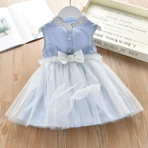 Girl lace tutu mesh voile bow dresses 2020 New Spring summer new baby children kids casual stitching dresses
