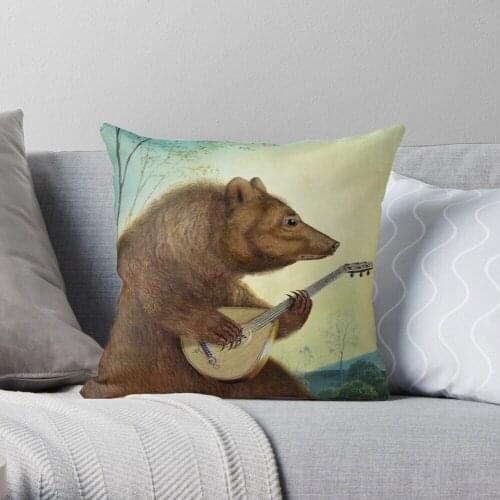 Mandolin Bear Throw Pillow Cushion Cover Polyester throw pillows case on sofa home living room car seat decor 45x45cm