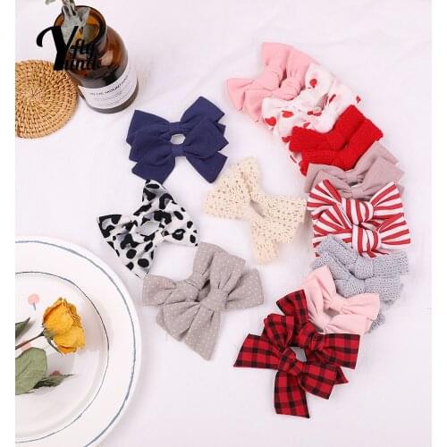 Yundfly Lovely Handmade Bowknot Infant Bangs Hairpin Fashion Striped Print Bows Hair Clips Baby Girls Headwear Photography Props