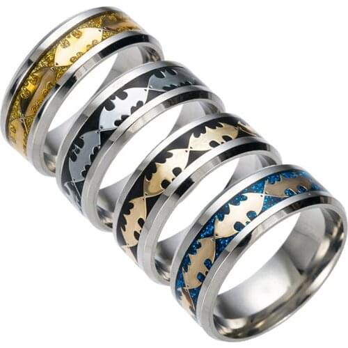Fashion colorful mens ring bat hero pattern 7mm 316L stainless steel rings punk bike jewelry cheap hot sale unisex