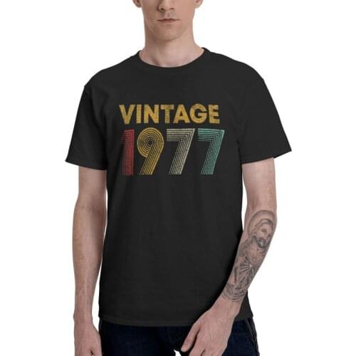 Mens Vintage 1977 T-Shirt Funny 44 Years Old Born in 1977 44rd Birthday Gifts Tshirt Short Sleeve Hip Hop T Shirt Cotton Tee