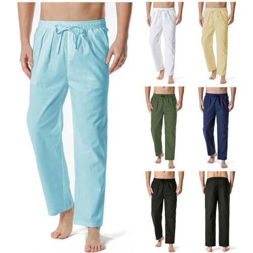 Mens sweatpants cotton linen Tracksuit Sports Solid Male Gym Cotton Skinny Joggers Sweat Casual Pants Trousers 2021