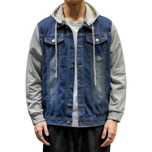 New Fall 2020 Mens trendy brand plus size denim jacket Hooded outer wear Denim jacket Slim fashion mid-length coat size M-5XL