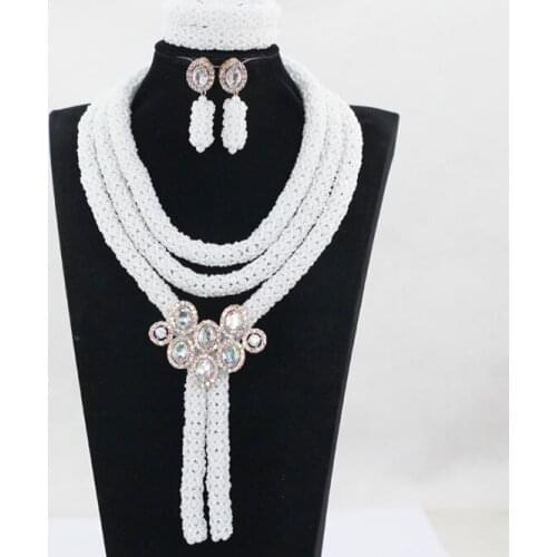 Charms White African Beads Jewelry Set Nigerian Beads Necklaces White African Jewelry Set for Women Wedding Accessories WE115