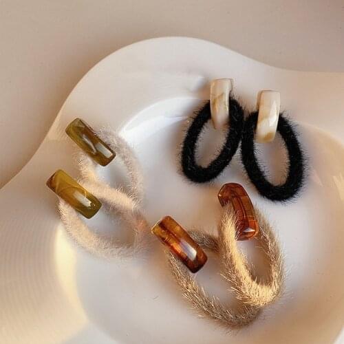 Autumn Winter Plush Oval Big Earrings for Women Clear Resin Arcylic Large Hollow Geometric Statement Dangle Earrings Jewelry