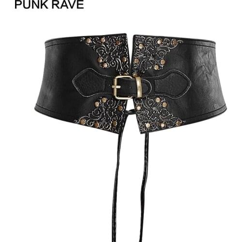 PUNK RAVE Gothic Retro Palaces Pattern Black Girdle Shaper Gather Slimming Women Steampunk Waist Corsets Sexy Belts Accessories