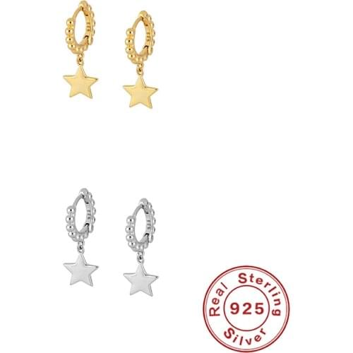 Canner Grossy Star Hanging Huggie Earrings Simple Hoop Earrings Fashion Piercing 100% Real Sterling 925 Silver Earring For Women