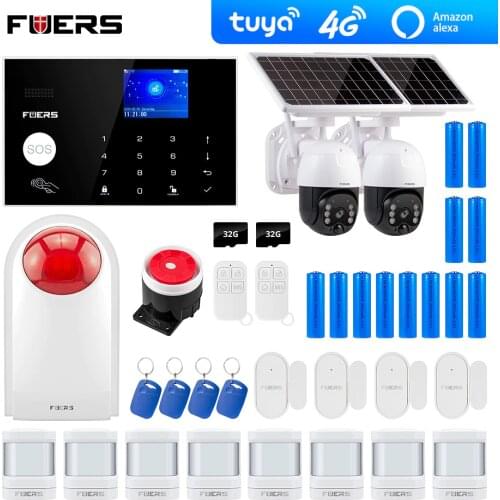 4G Tuya Alexa Alarm Wifi GSM Alarm System Security Kit Solar Camera Smart Home Burglar Flash Siren Motion Detection