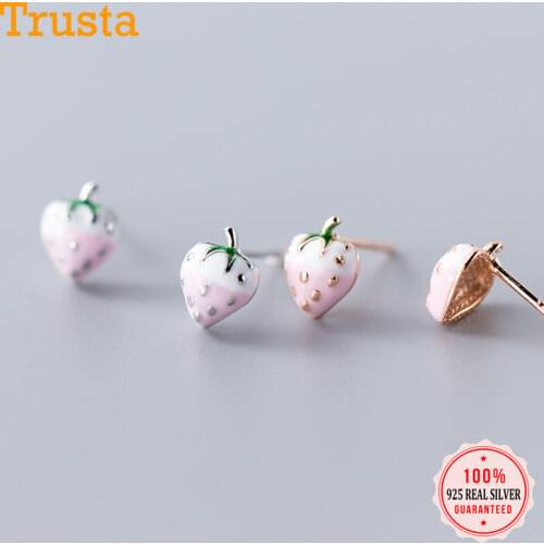 Trusta 2019 Minimalist 925 Sterling Silver Cute Little Fresh Pink Strawberry Stud Earrings For Women Wedding Jewelry Gift DS1911