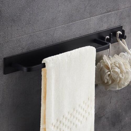 Toilet towel bar black clothes hook bathroom space aluminum towel rack single pole wall hanging