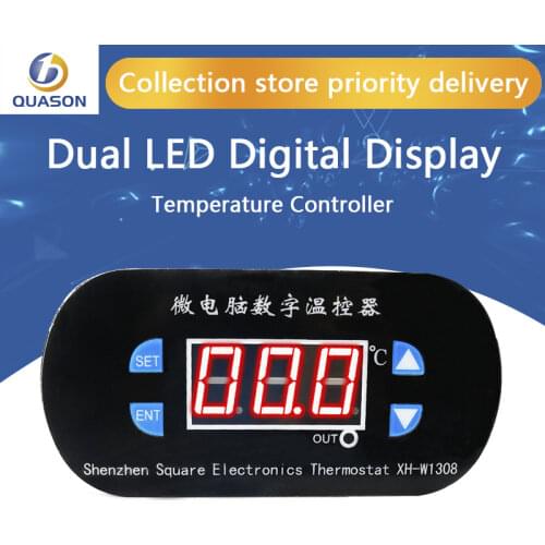 XH-W1308 Adjustable Dual LED Digital Display Temperature Controller Thermostat Switch DC 12V AC 110V-220V Cool Heat Sensor Red