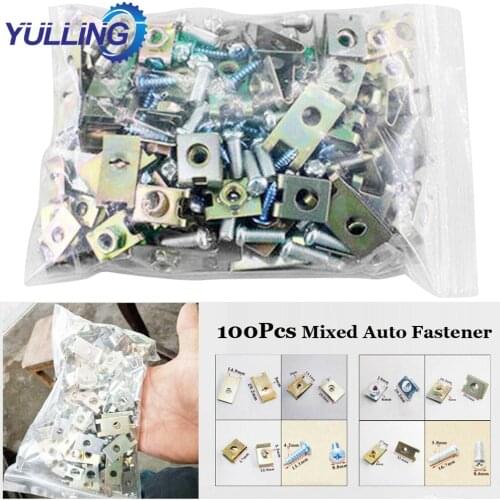 YULLING 100pcs U-Type Mixed Metal Car Accessorie Vehicle Door Panel Screw Fastener Clip Car Parts Door Panel Screw Fastener Clip