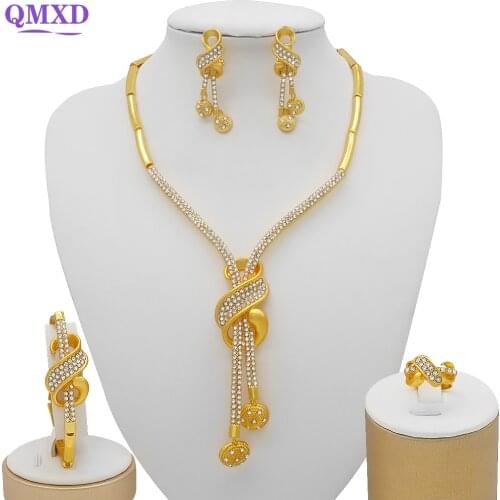 Dubai gold color jewelry sets African Indian wedding Bridal Wife gifts Necklace Bracelet Earrings ring Jewelery for Women